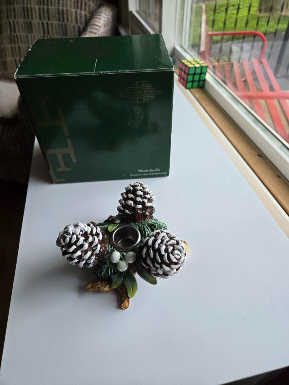 fitz and floyd winter garden pinecone taper candleholder